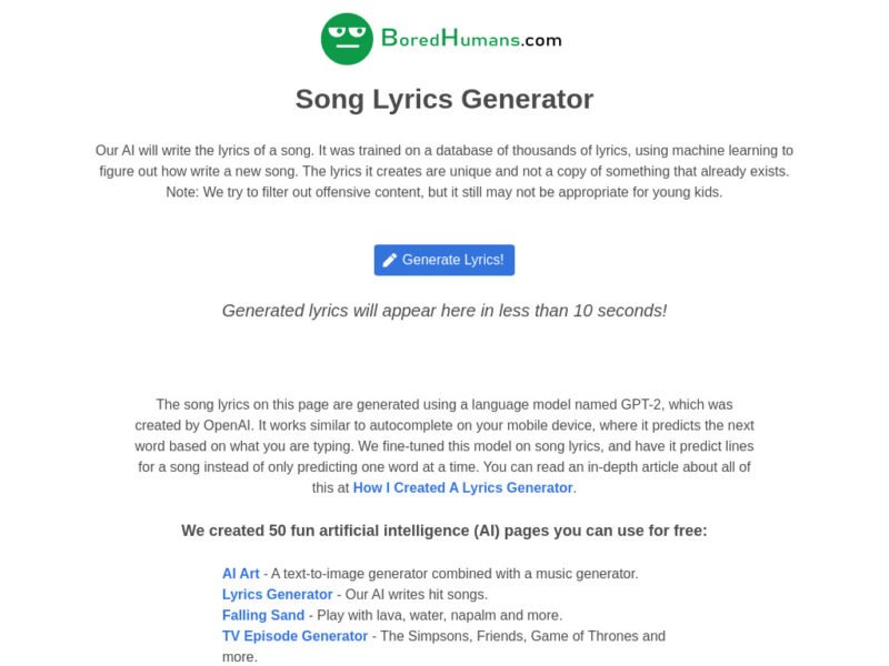 Benefits and Limitations of AI & Word Generators for Lyrics Explored